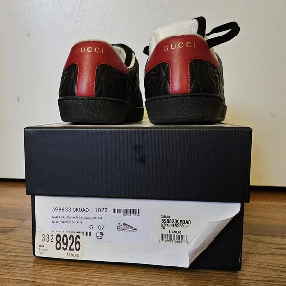 Gucci Men's Ace Rhombus Stitched GG Leather Sneakers - Picture 7 of 9